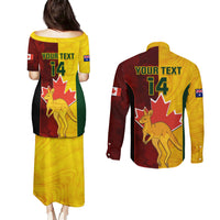 Custom Australia And Canada Soccer Couples Matching Puletasi Dress and Long Sleeve Button Shirt Matildas Combine Canucks Together - Wonder Print Shop