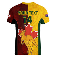 Custom Australia And Canada Soccer Women V Neck T Shirt Matildas Combine Canucks Together - Wonder Print Shop