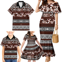 Bula Fiji Family Matching Mermaid Dress and Hawaiian Shirt Fijian Tapa Masi With Hibiscus Flowers - Wonder Print Shop