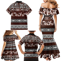 Bula Fiji Family Matching Mermaid Dress and Hawaiian Shirt Fijian Tapa Masi With Hibiscus Flowers - Wonder Print Shop