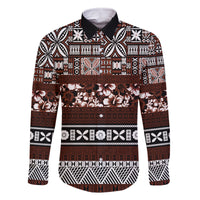 Bula Fiji Family Matching Off Shoulder Short Dress and Hawaiian Shirt Fijian Tapa Masi With Hibiscus Flowers - Wonder Print Shop