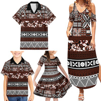 Bula Fiji Family Matching Summer Maxi Dress and Hawaiian Shirt Fijian Tapa Masi With Hibiscus Flowers - Wonder Print Shop