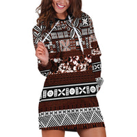 Bula Fiji Hoodie Dress Fijian Tapa Masi With Hibiscus Flowers - Wonder Print Shop