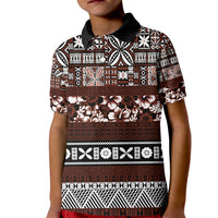 Bula Fiji Kid Polo Shirt Fijian Tapa Masi With Hibiscus Flowers - Wonder Print Shop