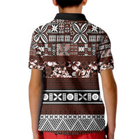 Bula Fiji Kid Polo Shirt Fijian Tapa Masi With Hibiscus Flowers - Wonder Print Shop