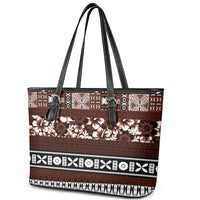 Bula Fiji Leather Tote Bag Fijian Tapa Masi With Hibiscus Flowers - Wonder Print Shop