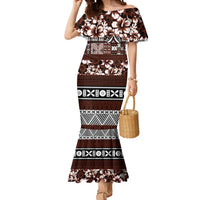 Bula Fiji Mermaid Dress Fijian Tapa Masi With Hibiscus Flowers - Wonder Print Shop