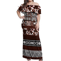 Bula Fiji Off Shoulder Maxi Dress Fijian Tapa Masi With Hibiscus Flowers - Wonder Print Shop
