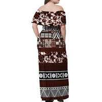 Bula Fiji Off Shoulder Maxi Dress Fijian Tapa Masi With Hibiscus Flowers - Wonder Print Shop