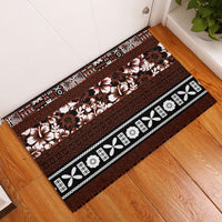 Bula Fiji Rubber Doormat Fijian Tapa Masi With Hibiscus Flowers - Wonder Print Shop