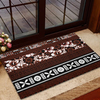 Bula Fiji Rubber Doormat Fijian Tapa Masi With Hibiscus Flowers - Wonder Print Shop