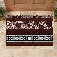 Bula Fiji Rubber Doormat Fijian Tapa Masi With Hibiscus Flowers - Wonder Print Shop