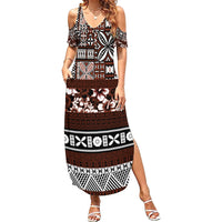 Bula Fiji Summer Maxi Dress Fijian Tapa Masi With Hibiscus Flowers - Wonder Print Shop