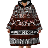 Bula Fiji Wearable Blanket Hoodie Fijian Tapa Masi With Hibiscus Flowers - Wonder Print Shop