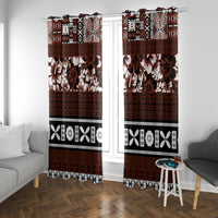 Bula Fiji Window Curtain Fijian Tapa Masi With Hibiscus Flowers - Wonder Print Shop