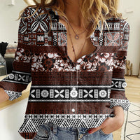 Bula Fiji Women Casual Shirt Fijian Tapa Masi With Hibiscus Flowers - Wonder Print Shop