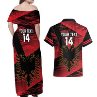 Custom Albania Football Couples Matching Off Shoulder Maxi Dress and Hawaiian Shirt Go Kuqezinjte - Grunge Style - Wonder Print Shop