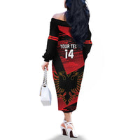 Custom Albania Football Family Matching Off The Shoulder Long Sleeve Dress and Hawaiian Shirt Go Kuqezinjte - Grunge Style - Wonder Print Shop