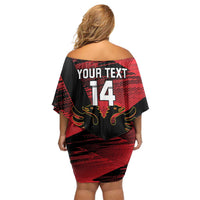 Custom Albania Football Family Matching Off Shoulder Short Dress and Hawaiian Shirt Go Kuqezinjte - Grunge Style - Wonder Print Shop