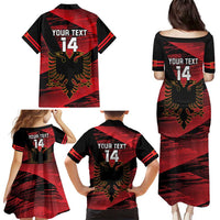 Custom Albania Football Family Matching Puletasi and Hawaiian Shirt Go Kuqezinjte - Grunge Style - Wonder Print Shop
