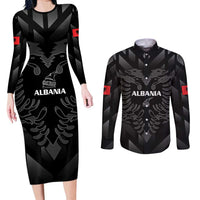 Custom Albania Football Couples Matching Long Sleeve Bodycon Dress and Long Sleeve Button Shirt Albanian Kastrioti Eagle - Black Style - Wonder Print Shop