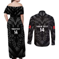 Custom Albania Football Couples Matching Off Shoulder Maxi Dress and Long Sleeve Button Shirt Albanian Kastrioti Eagle - Black Style - Wonder Print Shop