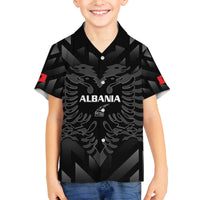Custom Albania Football Family Matching Off The Shoulder Long Sleeve Dress and Hawaiian Shirt Albanian Kastrioti Eagle - Black Style - Wonder Print Shop