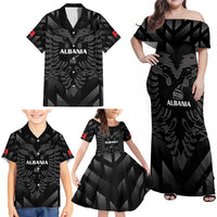 Custom Albania Football Family Matching Off Shoulder Maxi Dress and Hawaiian Shirt Albanian Kastrioti Eagle - Black Style - Wonder Print Shop