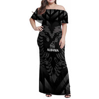 Custom Albania Football Family Matching Off Shoulder Maxi Dress and Hawaiian Shirt Albanian Kastrioti Eagle - Black Style - Wonder Print Shop