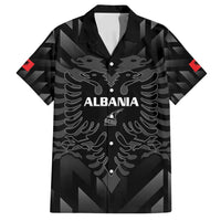 Custom Albania Football Family Matching Off Shoulder Short Dress and Hawaiian Shirt Albanian Kastrioti Eagle - Black Style - Wonder Print Shop