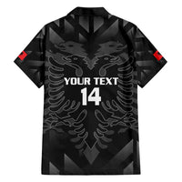 Custom Albania Football Family Matching Short Sleeve Bodycon Dress and Hawaiian Shirt Albanian Kastrioti Eagle - Black Style - Wonder Print Shop