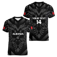 Custom Albania Football Women V-Neck T-Shirt Albanian Kastrioti Eagle - Black Style - Wonder Print Shop