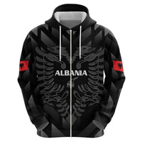 Custom Albania Football Zip Hoodie Albanian Kastrioti Eagle - Black Style - Wonder Print Shop