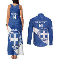 Custom Greece Football Couples Matching Tank Maxi Dress and Long Sleeve Button Shirt Ethniki Elladas - Blue Version - Wonder Print Shop