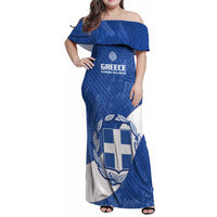 Custom Greece Football Family Matching Off Shoulder Maxi Dress and Hawaiian Shirt Ethniki Elladas - Blue Version - Wonder Print Shop
