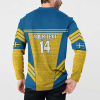 Custom Sweden Football Button Sweatshirt Go Blagult - Scandinavian Pattern - Wonder Print Shop