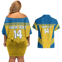 Custom Sweden Football Couples Matching Off Shoulder Short Dress and Hawaiian Shirt Go Blagult - Scandinavian Pattern - Wonder Print Shop