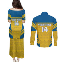 Custom Sweden Football Couples Matching Puletasi and Long Sleeve Button Shirt Go Blagult - Scandinavian Pattern - Wonder Print Shop