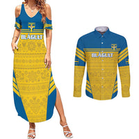 Custom Sweden Football Couples Matching Summer Maxi Dress and Long Sleeve Button Shirt Go Blagult - Scandinavian Pattern - Wonder Print Shop