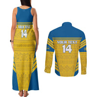 Custom Sweden Football Couples Matching Tank Maxi Dress and Long Sleeve Button Shirt Go Blagult - Scandinavian Pattern - Wonder Print Shop