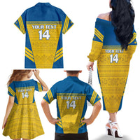 Custom Sweden Football Family Matching Off The Shoulder Long Sleeve Dress and Hawaiian Shirt Go Blagult - Scandinavian Pattern - Wonder Print Shop