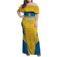 Custom Sweden Football Family Matching Off Shoulder Maxi Dress and Hawaiian Shirt Go Blagult - Scandinavian Pattern - Wonder Print Shop