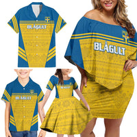 Custom Sweden Football Family Matching Off Shoulder Short Dress and Hawaiian Shirt Go Blagult - Scandinavian Pattern - Wonder Print Shop
