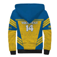 Custom Sweden Football Sherpa Hoodie Go Blagult - Scandinavian Pattern - Wonder Print Shop