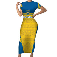 Custom Sweden Football Short Sleeve Bodycon Dress Go Blagult - Scandinavian Pattern - Wonder Print Shop