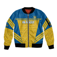 Custom Sweden Football Sleeve Zip Bomber Jacket Go Blagult - Scandinavian Pattern - Wonder Print Shop