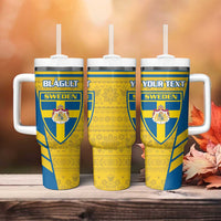 Personalised Sweden Football Tumbler With Handle Go Blagult - Scandinavian Pattern - Wonder Print Shop