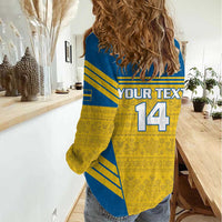 Custom Sweden Football Women Casual Shirt Go Blagult - Scandinavian Pattern - Wonder Print Shop