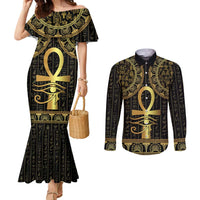 Ancient Egypt Ankh and Eye Of Horus Couples Matching Mermaid Dress and Long Sleeve Button Shirt Egyptian Hieroglyphs