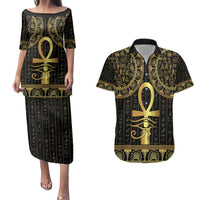 Ancient Egypt Ankh and Eye Of Horus Couples Matching Puletasi and Hawaiian Shirt Egyptian Hieroglyphs - Wonder Print Shop